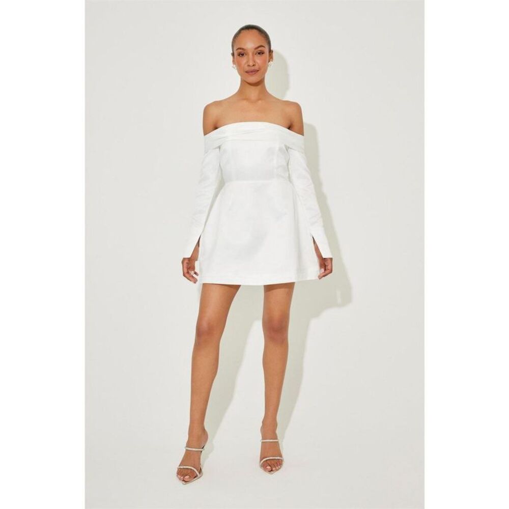Odd Muse Womens/Ladies Satin Bardot Mini Dress / Off White